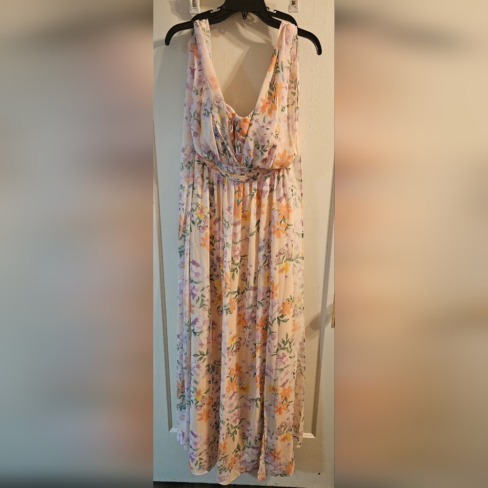 NWT Birdy Grey Pastel Floral Chiffon Maxi Dress. Size XS.